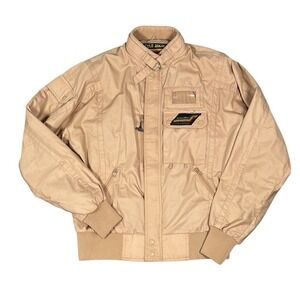 Vintage 80s Style Auto California Carrera Design Racing Jacket Size Large Beige